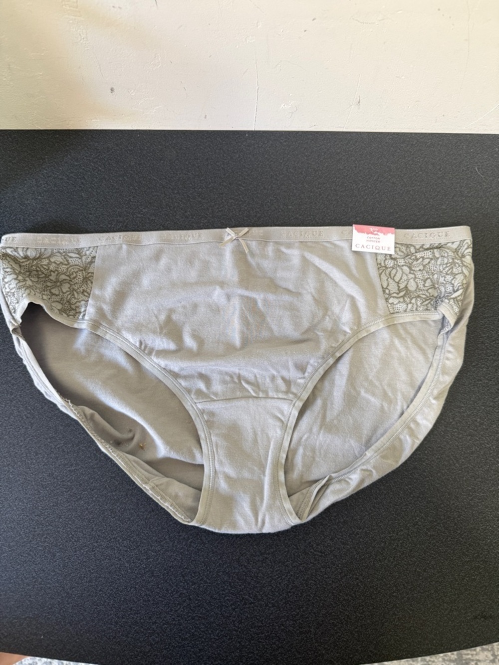 Cacique Gray Lace-Accent Cotton Bikini Briefs